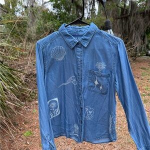 Block printed denim shirt
